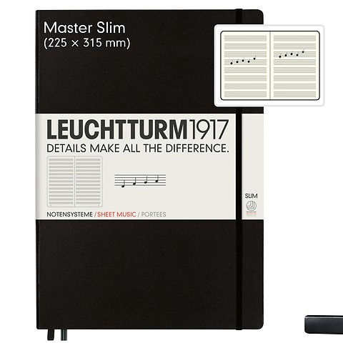Carnet Master Slim (A4+) portée, couverture rigide, 121 pages numérotées, noir