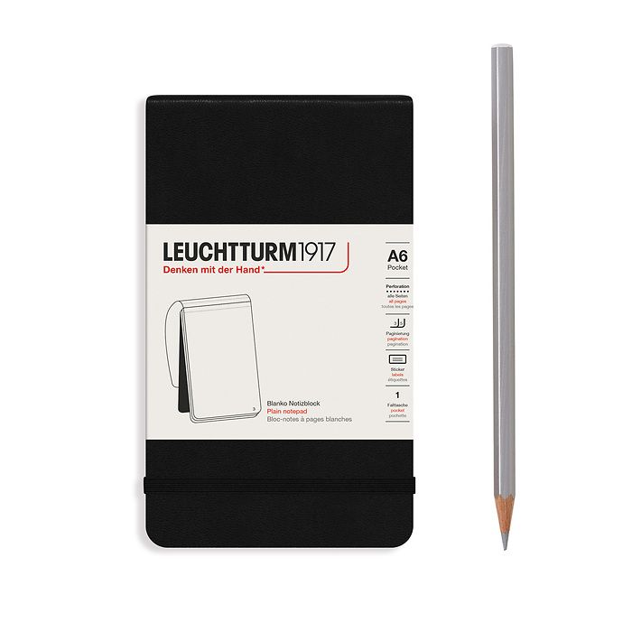 Bloc-notes Pocket (A6), couverture rigide, 184 pages numérotes, blanc, noir