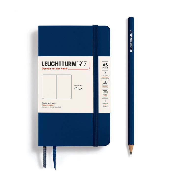 Carnet Pocket (A6), couverture souple, 123 pages numérotées, blanc, bleu marine