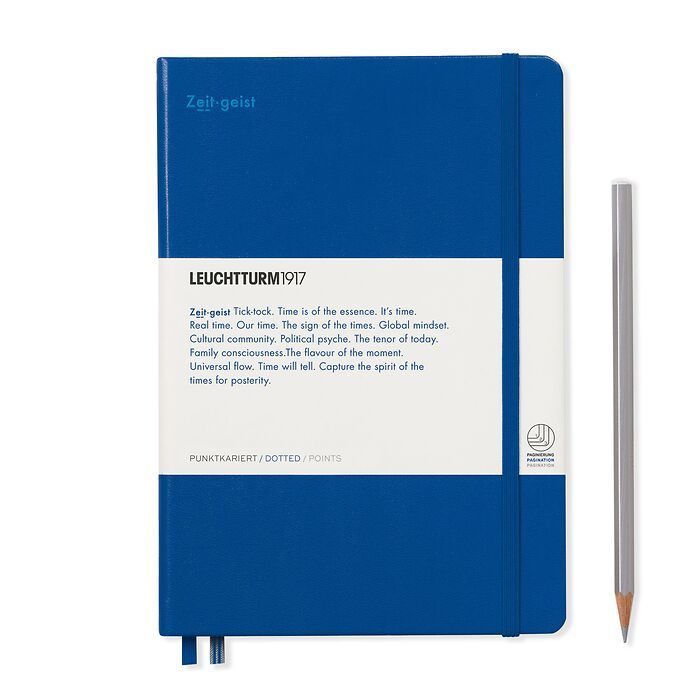 Carnet de Notes Medium (A5), 251 pages nummerotés, pointillés, bleu roi, 'Zeitgeist'