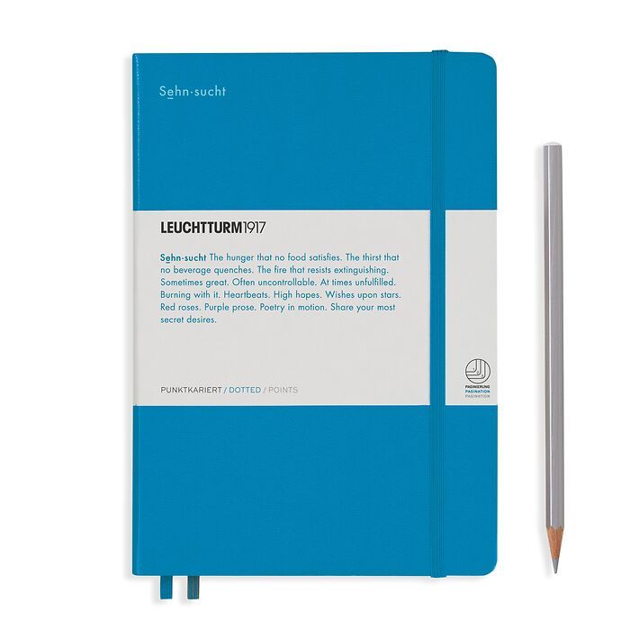 Carnet de Notes Medium (A5), 251 pages nummerotés, pointillés, Azur, 'Sehnsucht'