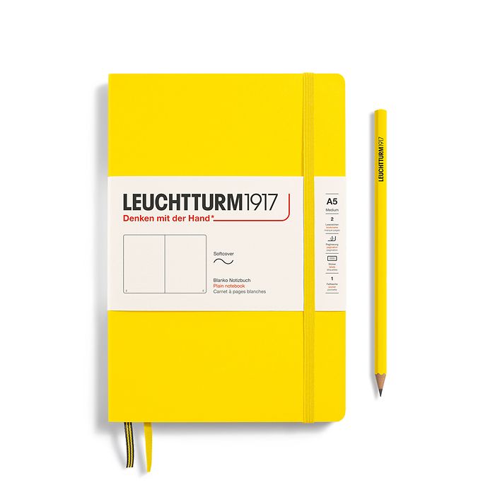 Carnet de notes Medium (A5), couverture souple, 123 pages numérotées, Citron, blanc