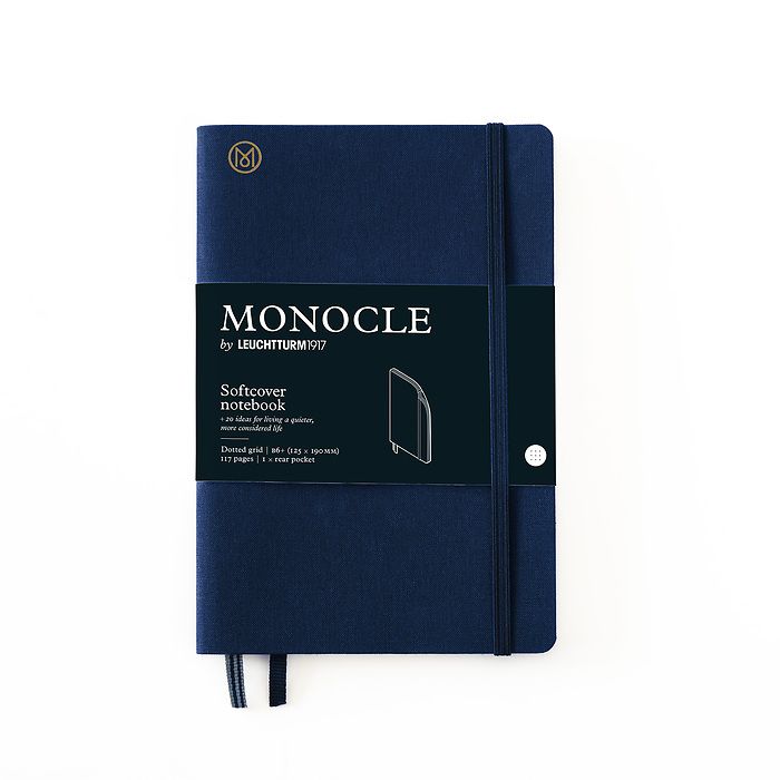 Carnet de notes B6+ Monocle, Couverture souple, 128 pages numérotées, Navy, pointillé