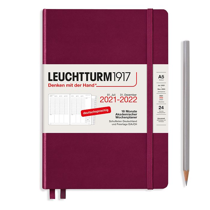 Planificateur Universitaire Medium (A5) 2022, avec cahier, 18 Mois, Port Red, Allemand