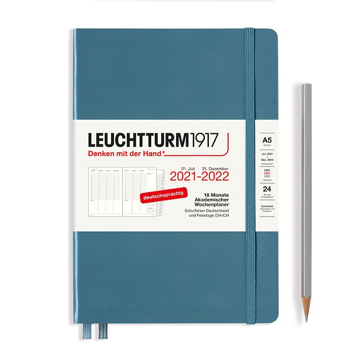 Planificateur Universitaire Medium (A5) 2022, avec cahier, 18 Mois, Stone Blue, Allemand