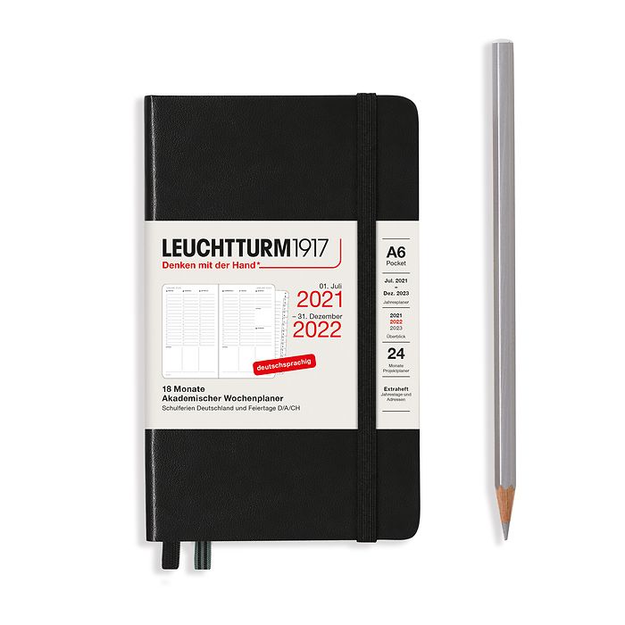 Planificateur Semainier Pocket (A6) 2022, avec cahier, Noir, Allemand