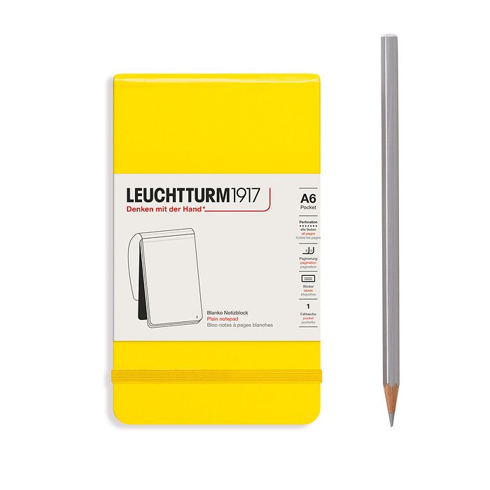 Bloc-notes Pocket (A6), couverture rigide, 184 pages numérotes, citron, blanc