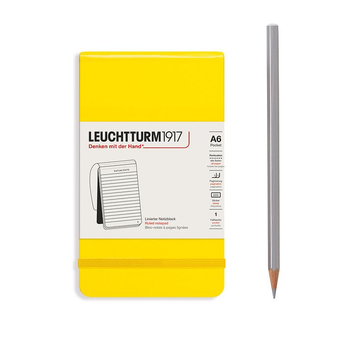 Bloc-notes Pocket (A6), couverture rigide, 184 pages numérotes, citron, ligné
