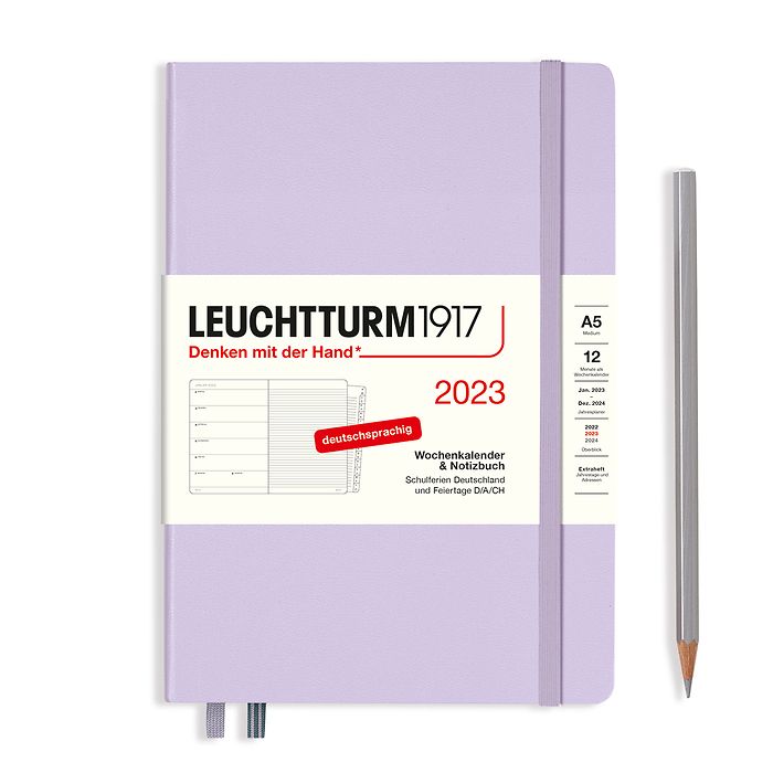 Agenda Semainier & Carnet Medium (A5) 2023, avec cahier, Lilac, Allemand