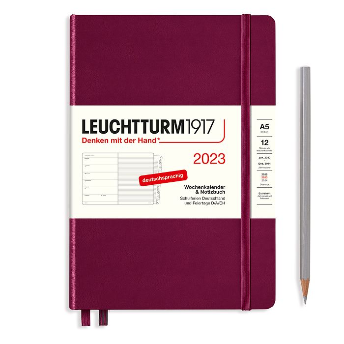 Agenda Semainier & Carnet Medium (A5) 2023, avec cahier, Port Red, Allemand