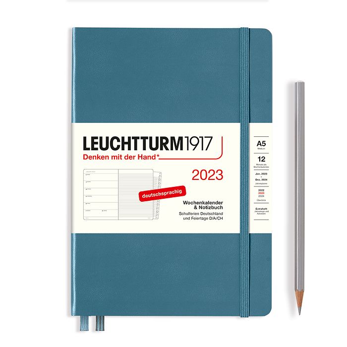 Agenda Semainier & Carnet Medium (A5) 2023, avec cahier, Stone Blue, Allemand