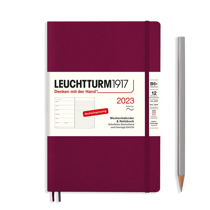 Agenda Semainier & Carnet Paperback (B6+) 2023, Couverture souple, Port Red, Allemand