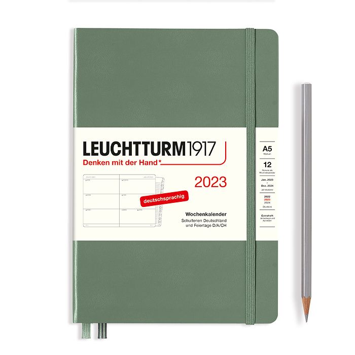 Agenda Semainier Medium (A5) 2023, avec cahier, Olive, Allemand