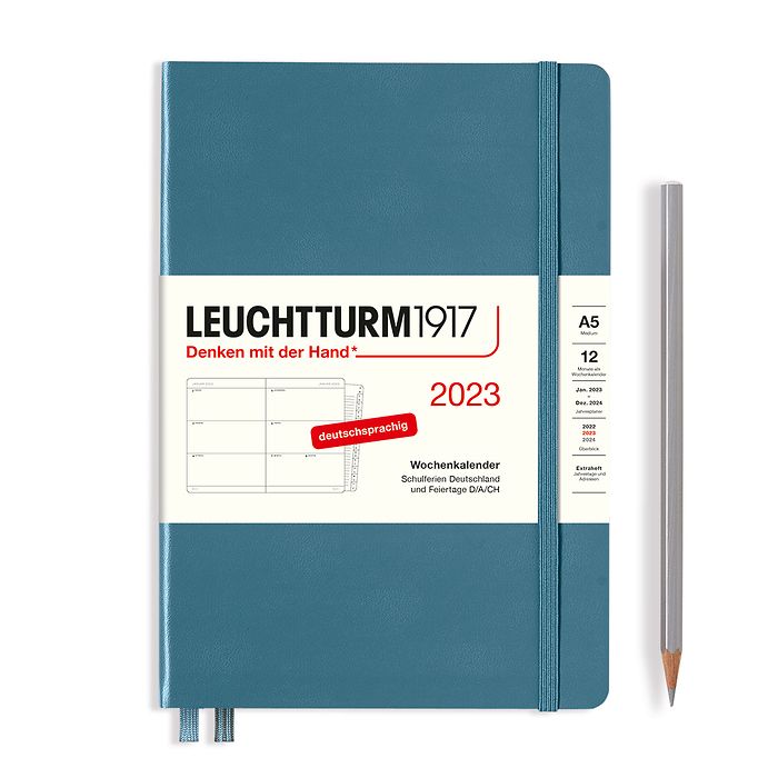 Agenda Semainier Medium (A5) 2023, avec cahier, Stone Blue,  Allemand