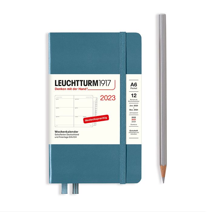 Agenda Semainier Pocket (A6) 2023, avec cahier, Stone Blue,  Allemand