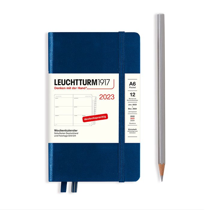 Agenda Semainier Pocket (A6) 2023, avec cahier, Bleu Marine, Allemand