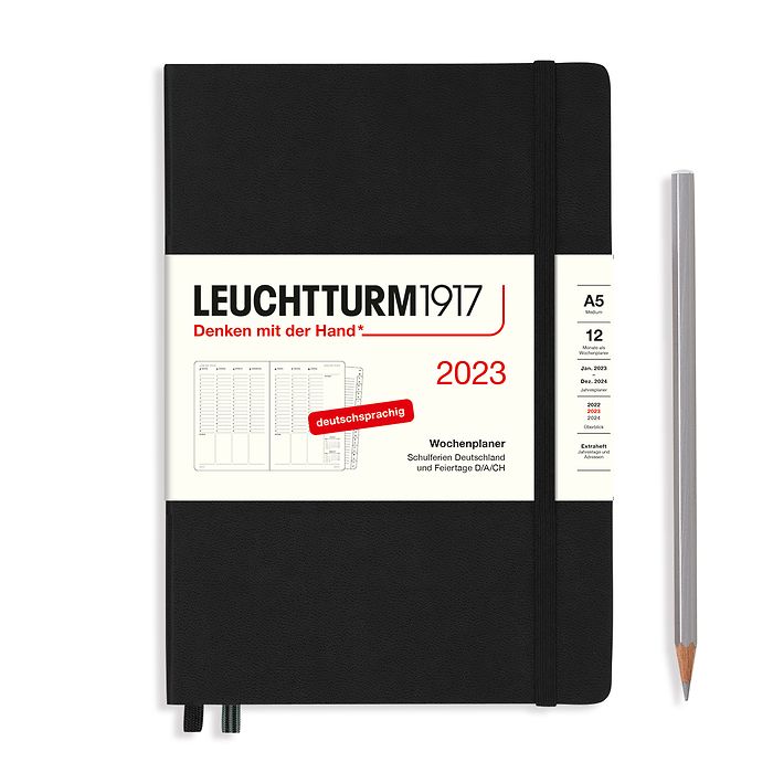 Planificateur Semainier Medium (A5) 2023, avec cahier, Noir, Allemand