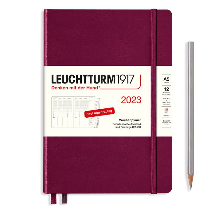 Planificateur Semainier Medium (A5) 2023, avec cahier, Port  Red, Allemand