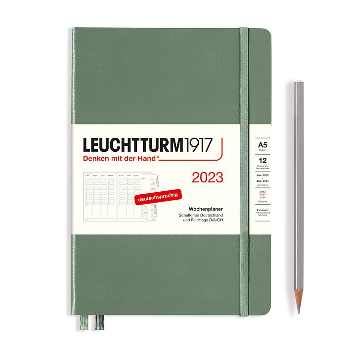 Planificateur Semainier Medium (A5) 2023, avec cahier, Olive, Allemand