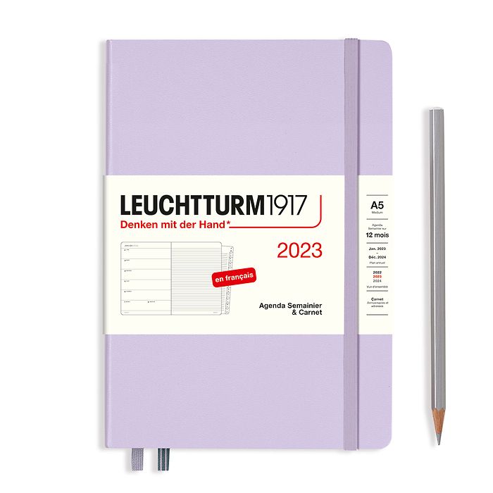Agenda Semainier & Carnet Medium (A5) 2023, avec cahier, Lilac, Français