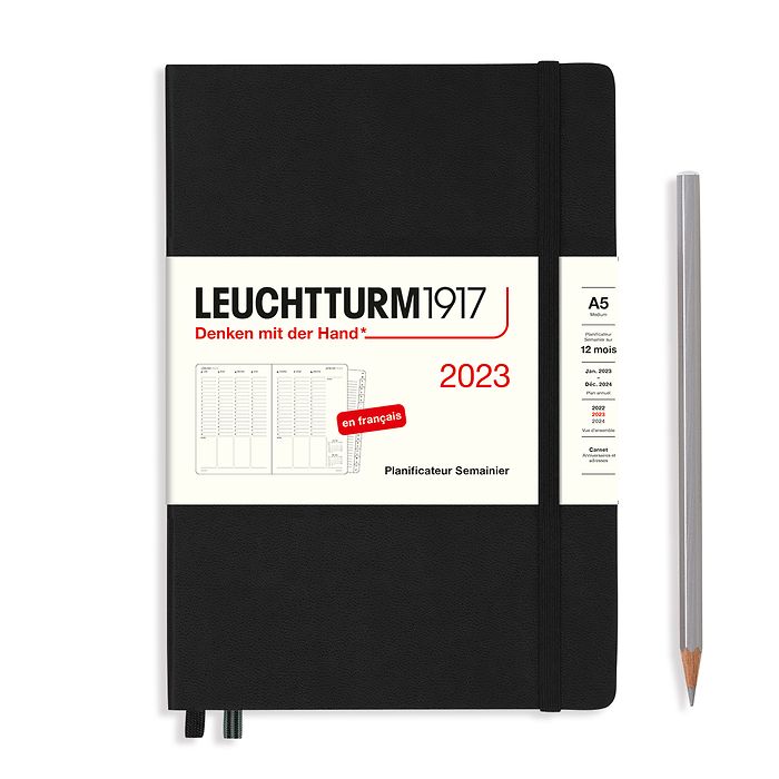 Planificateur Semainier Medium (A5) 2023, avec cahier, Noir, Français