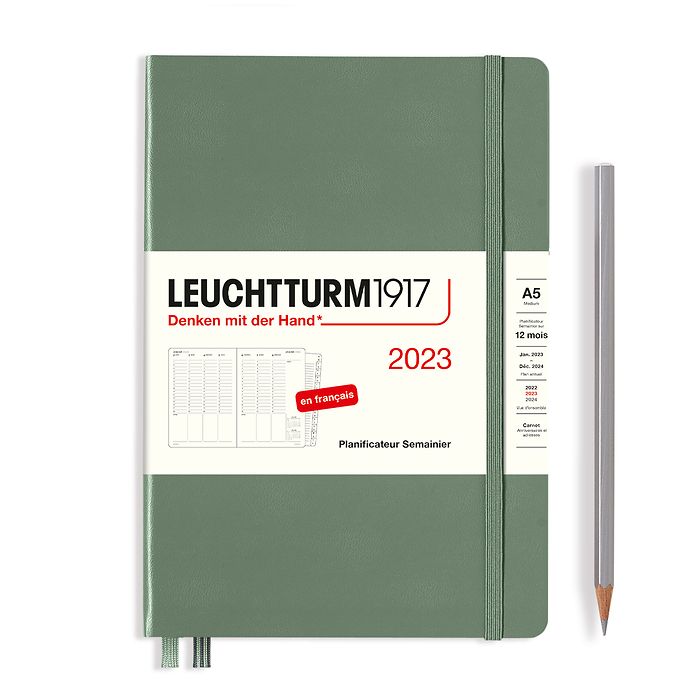 Planificateur Semainier Medium (A5) 2023, avec cahier, Olive, Français