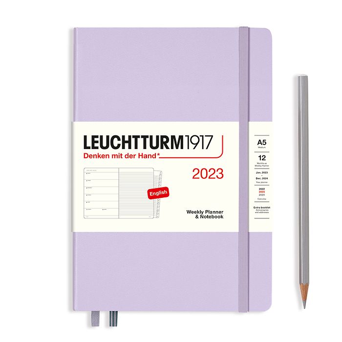 Agenda Semainier & Carnet Medium (A5) 2023, avec cahier, Lilac, Anglais
