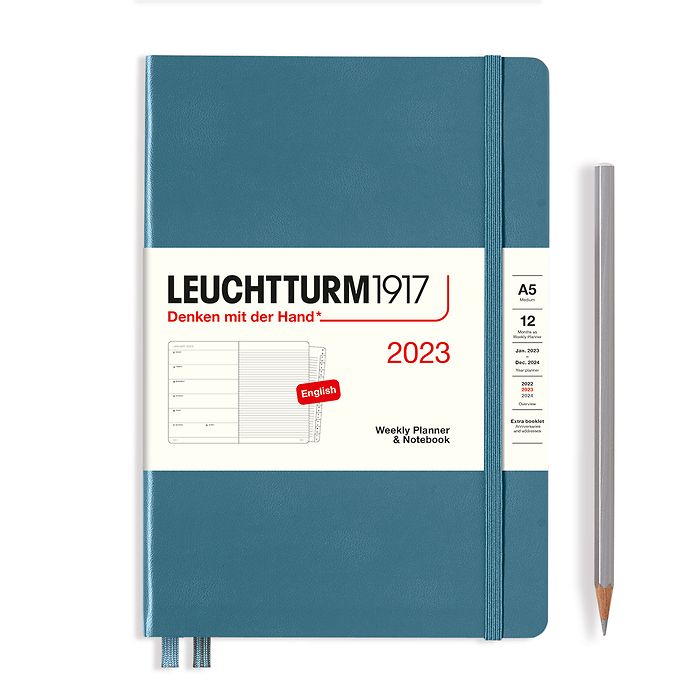 Agenda Semainier & Carnet Medium (A5) 2023, avec cahier, Stone Blue, Anglais