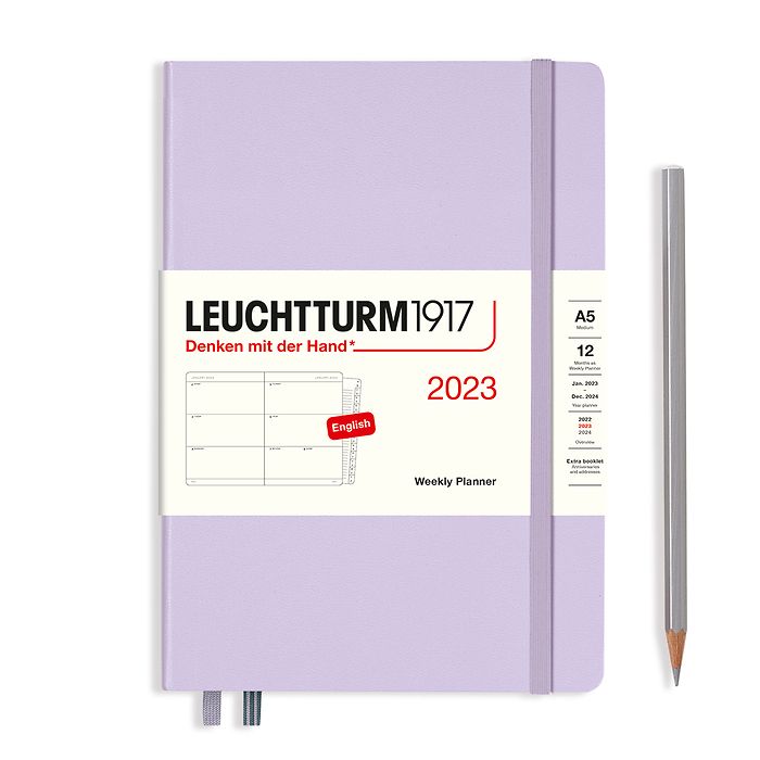 Agenda Semainier Medium (A5) 2023, avec cahier, Lilac, Anglais