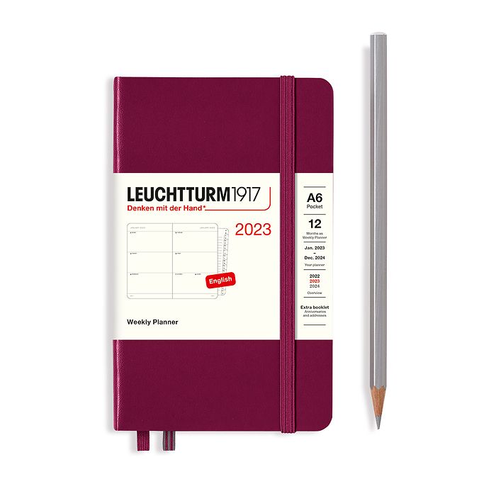Agenda Semainier Pocket (A6) 2023, avec cahier, Port Red, Anglais