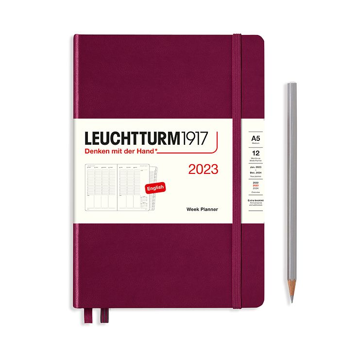 Planificateur Semainier Medium (A5) 2023, avec cahier, Port  Red, Anglais