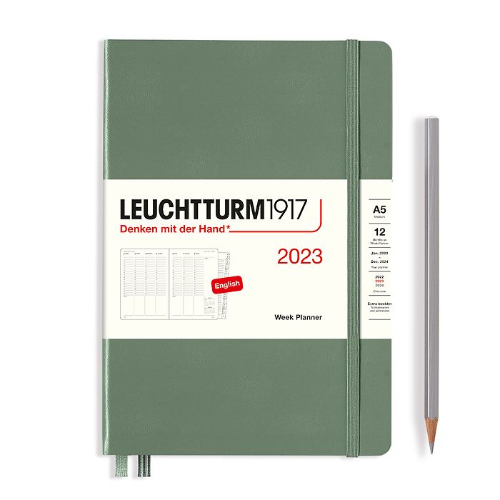Planificateur Semainier Medium (A5) 2023, avec cahier, Olive, Anglais