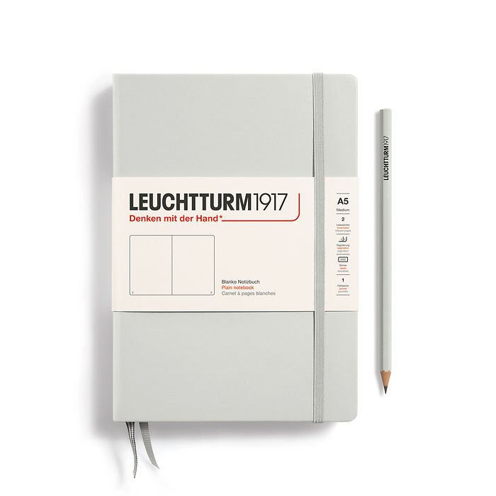Carnet de notes Medium (A5), Couverture rigide, 251 pages num., Light Grey, blanc