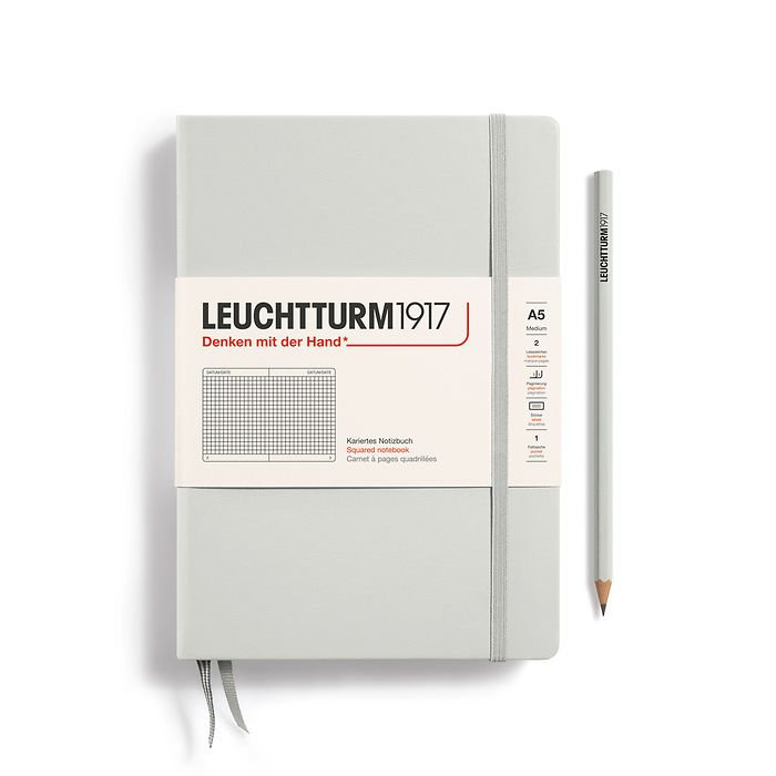 Carnet de notes Medium (A5), Couverture rigide, 251 pages num., Light Grey, quadrillé