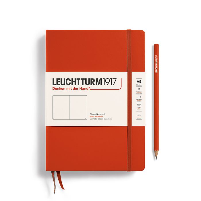 Carnet de notes Medium (A5), Couverture rigide, 251 pages num., Fox Red, blanc