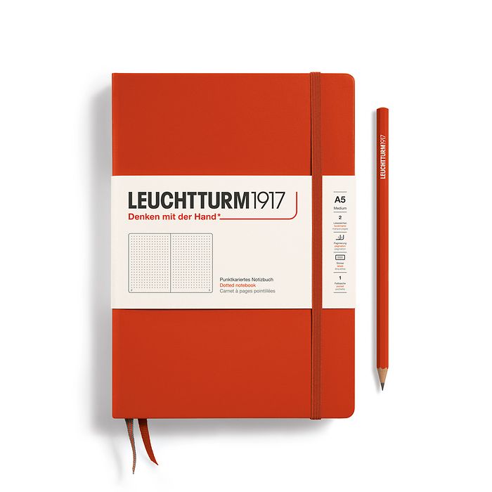 Carnet de notes Medium (A5), Couverture rigide, 251 pages num., Fox Red, pointillé