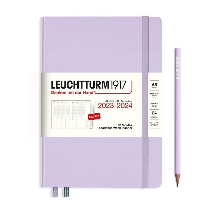 Planificateur Universitaire Medium (A5) 2024, avec cahier, 18 Mois, Lilac, Anglais