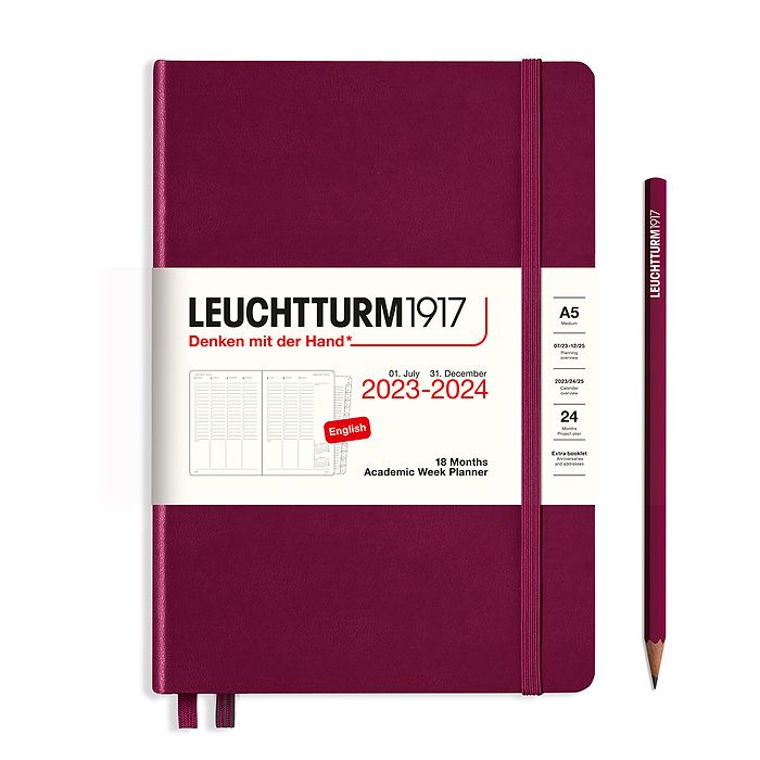 Planificateur Universitaire Medium (A5) 2024, avec cahier, 18 Mois, Port Red, Anglais