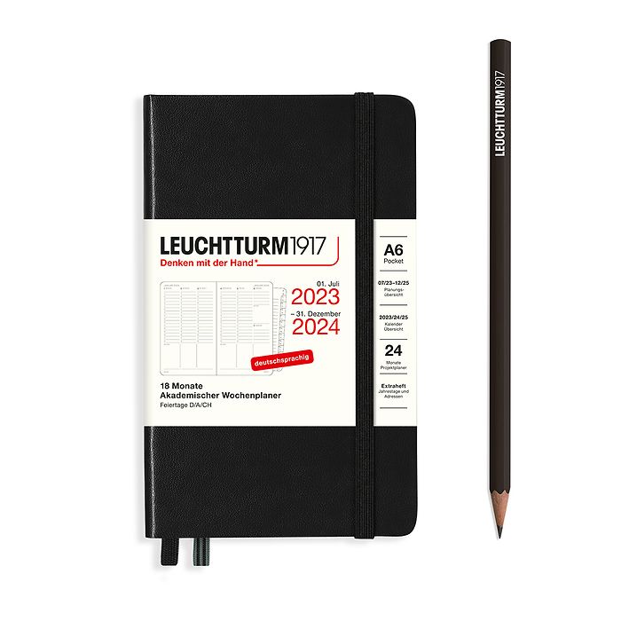 Planificateur Universitaire Pocket (A6) 2024, avec cahier, 18 Mois, Noir, Allemand
