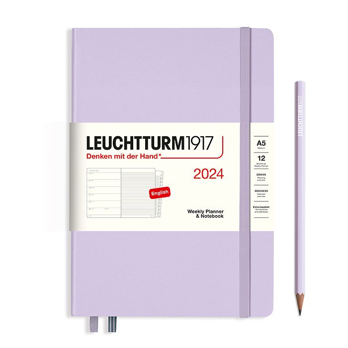 Agenda Semainier & Carnet Medium (A5) 2024, avec cahier, Lilac, Anglais