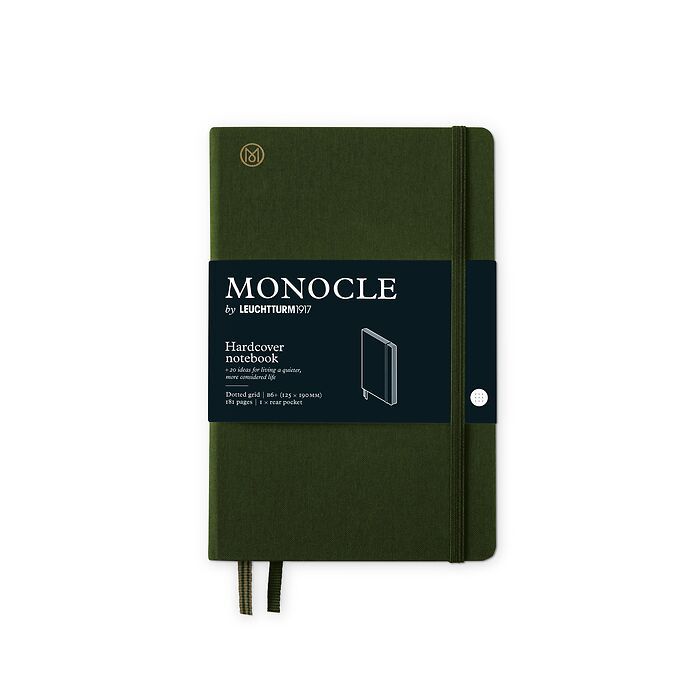 Carnet de notes B6+ Monocle, Couverture rigide, 192 pages numérotées, Olive,pointillé