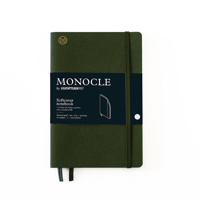 Carnet de notes B6+ Monocle, Couverture souple, 128 pages numérotées, Olive,pointillé