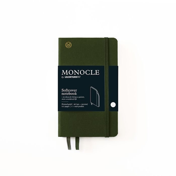 Carnet de notes A6 Monocle, Couverture rigide, 192 pages numérotées, Olive,pointillé