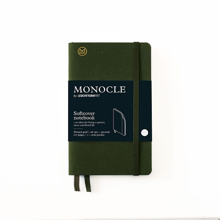 Carnet de notes A6 Monocle, Couverture souple, 128 pages numérotées, Olive, pointillé