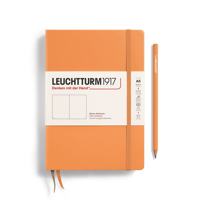 Carnet de notes Medium (A5), Couverture rigide, 251 pages num., Apricot, blanc